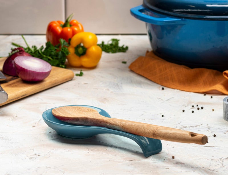 Kook Ceramic Spoon Rest, by Kook, Utensil Holder for Stovetop, Farmhouse Kitchen & Coffee Bar Decor, Dishwasher Safe, Ladle, Tray â€“ Set of 2 (Teal Blue) - Image 4